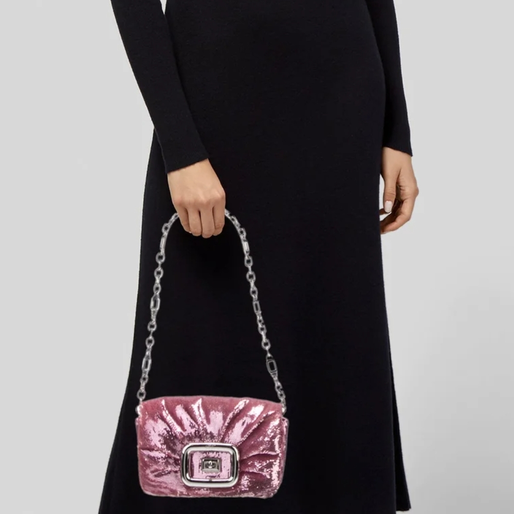🩷Roger Vivier Pink Sequence sparkle 💖 Shoulder Bag With Two Different Straps